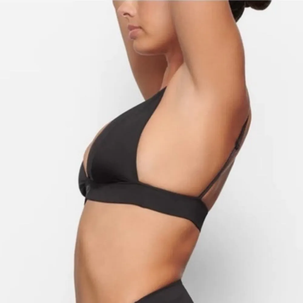 SKIMS Signature Swim Onyx Black Plunge Bikini Top Sz XXS NWT - Image 4