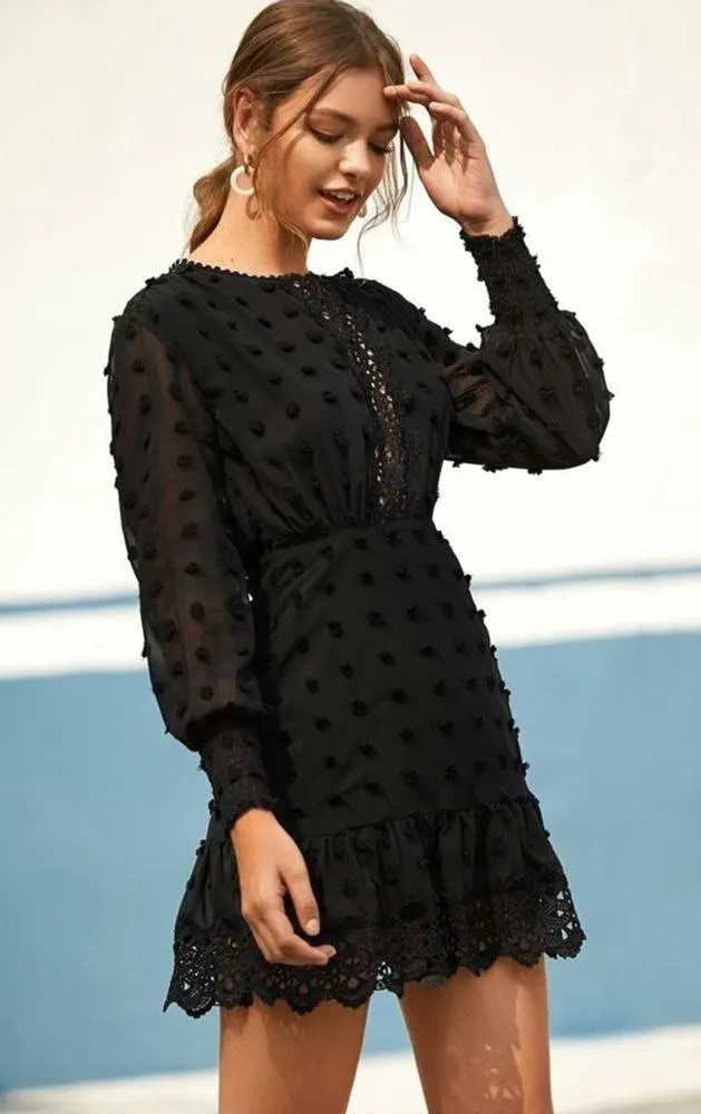 SheIn Dot Lace Hem Fringe Dress - Image 4