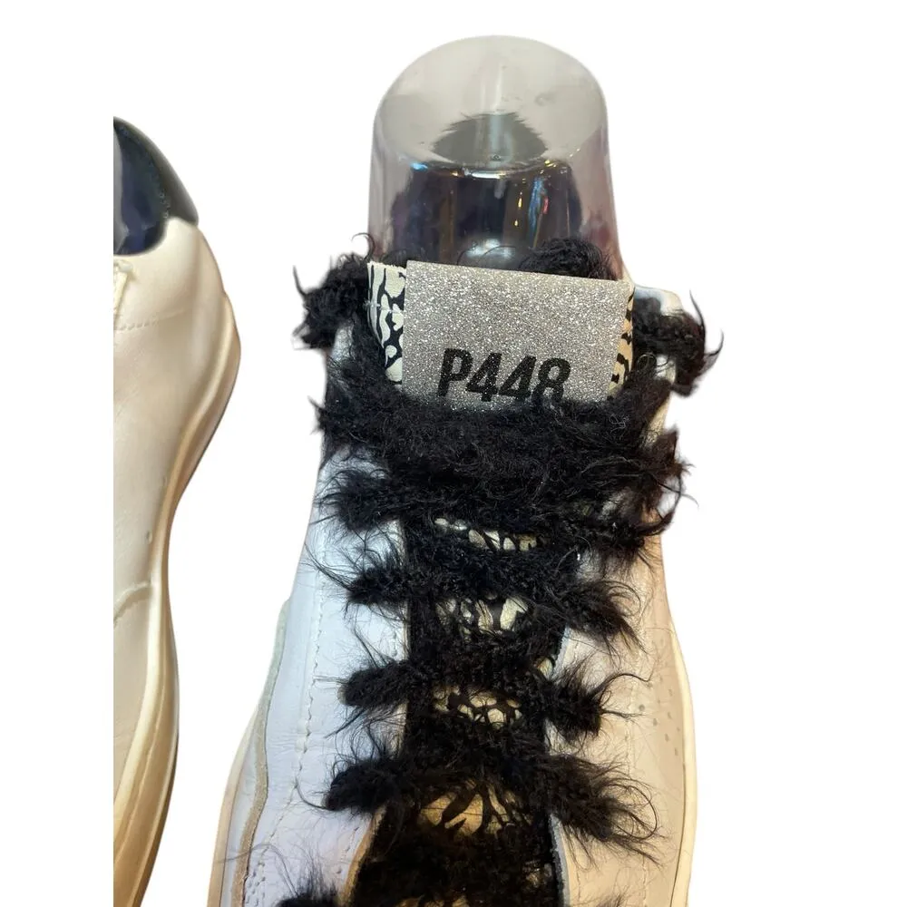 P448 John Cement Low Top Sneaker w/ Silver Glitter & Black Feather Laces Size 38 - Image 4