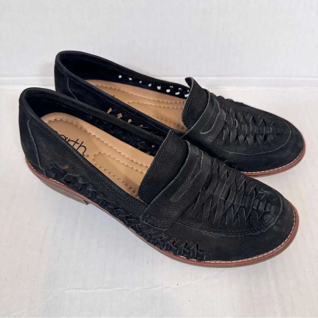 Earth Black Suede Leather Woven Loafers Womens 7 Classic Preppy Fall Flats Shoes - Image 9