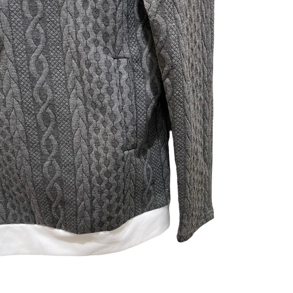 andthewhy Textured Knit Double Layered Hoodie Sweatshirt Grey White Size Small - Image 3