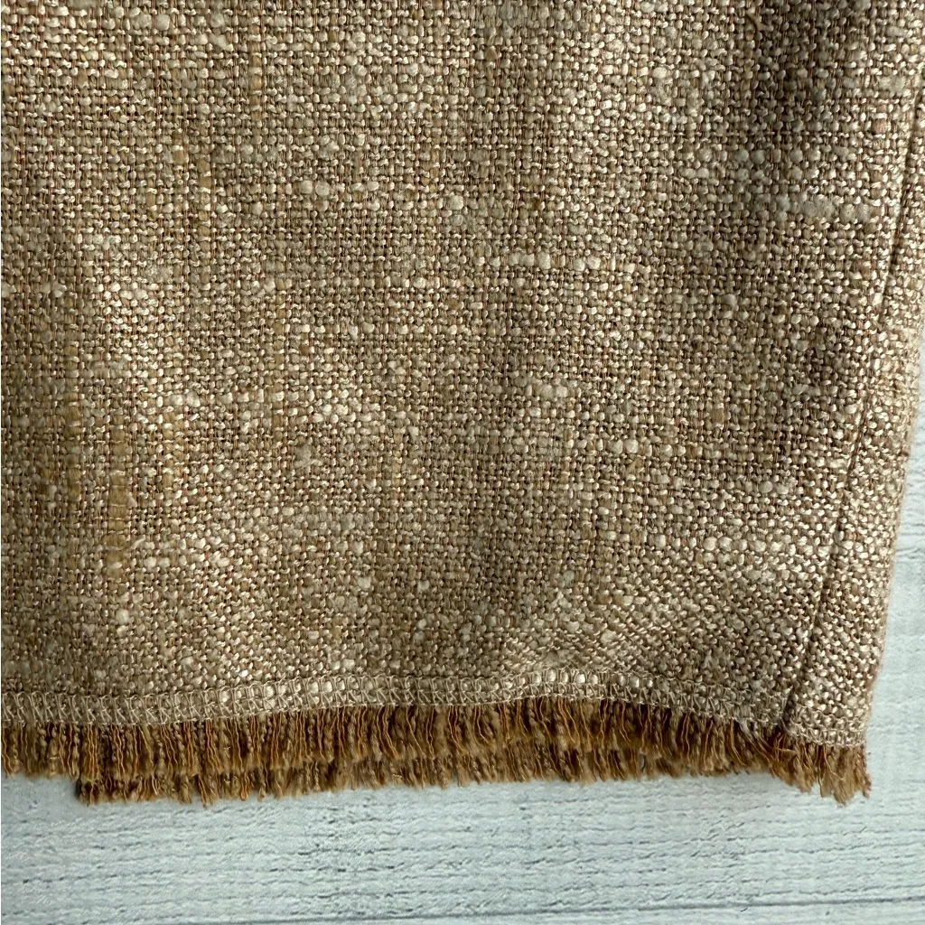 Vintage Escada Silk & Linen Tan Tweed Pencil Skirt with Fringe Detail Size 34 - Image 3