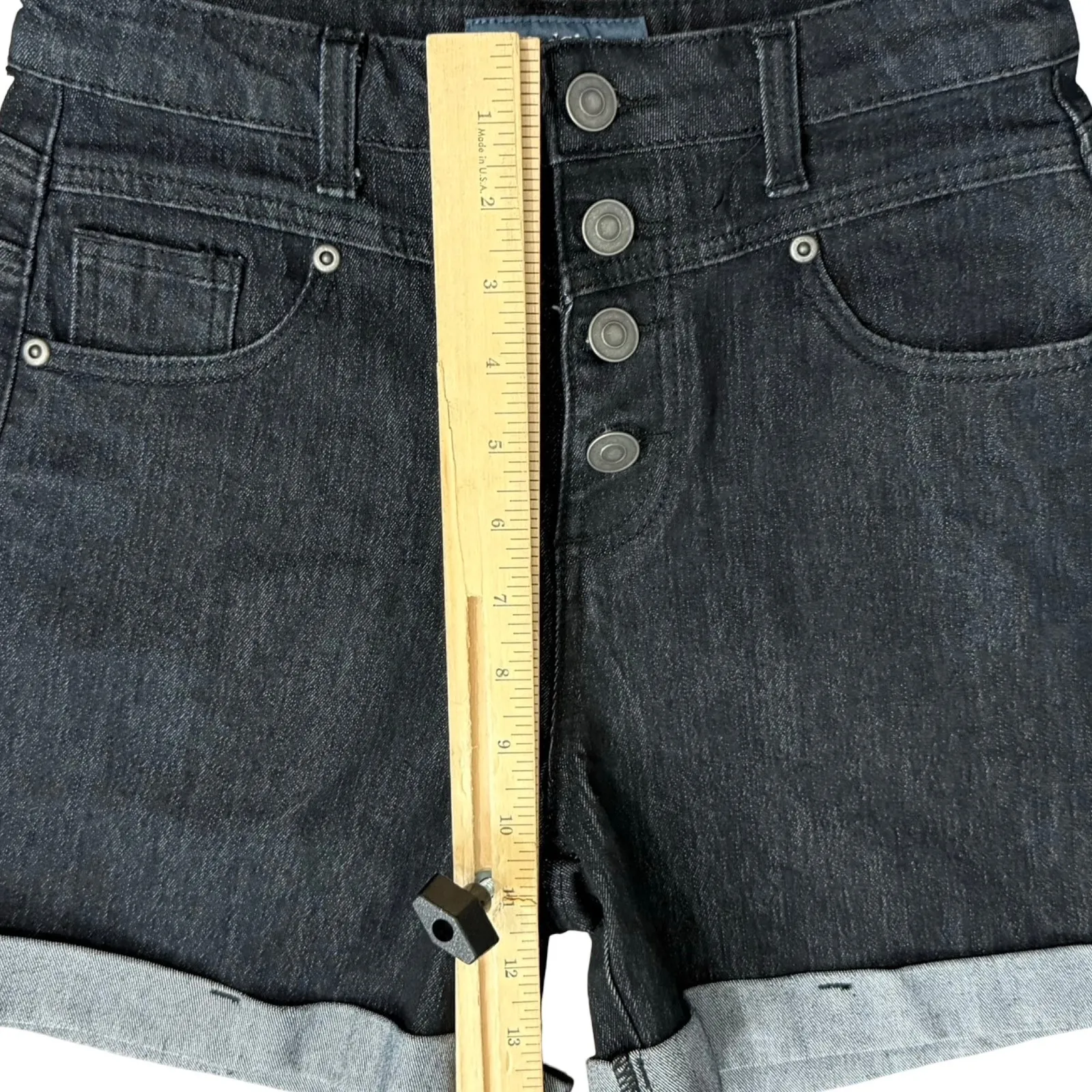 Modcloth Navy Blue Dark Wash Button Fly High Rise Stretch Cuffed Shorts size 4 - Image 7