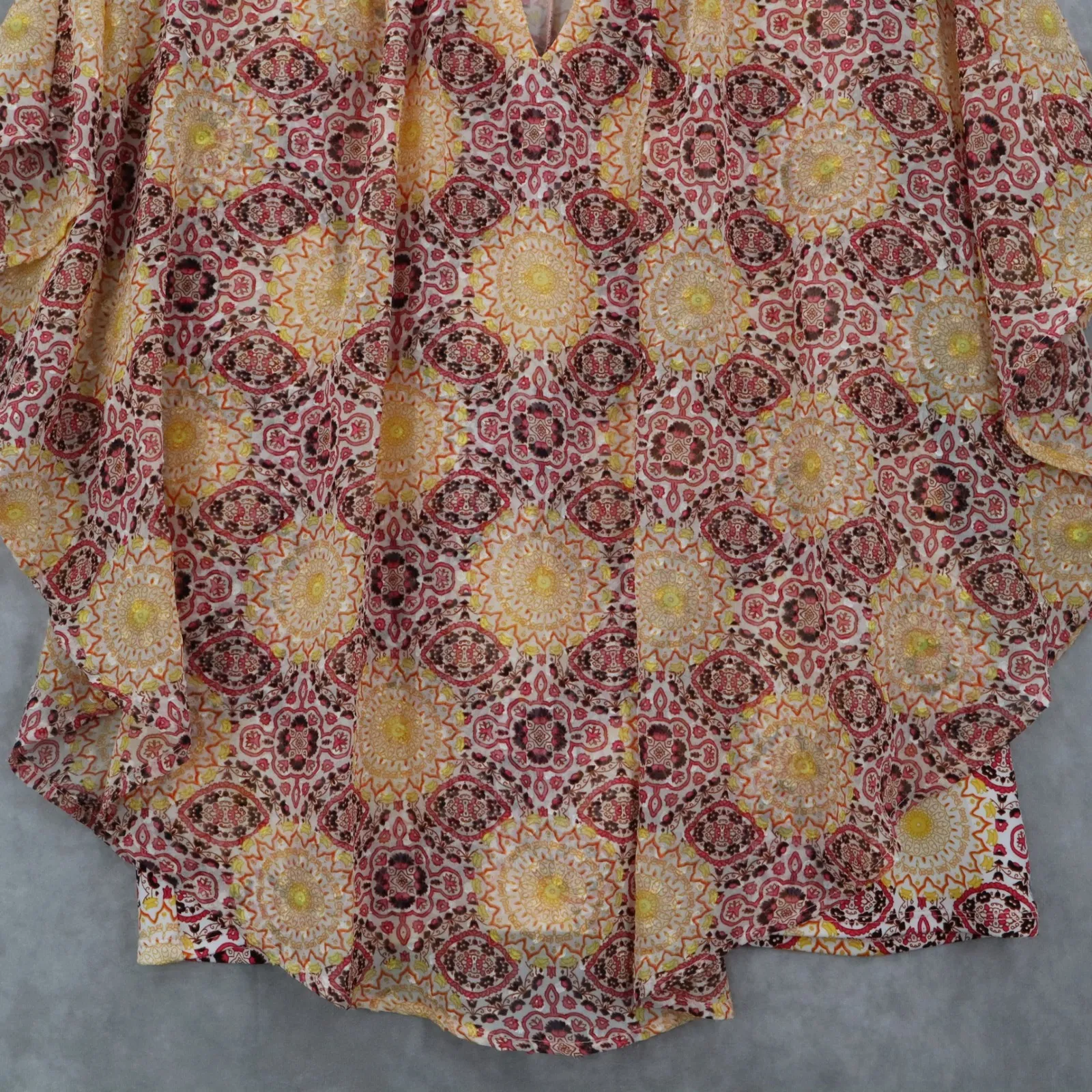 Kim Rogers Yellow Floral Dolam Casual Daisy Shine Palm Spring Bead Top Blouse XL - Image 4