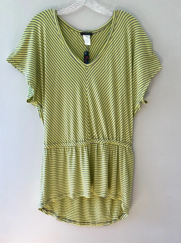 Tunic Cover up Top Blouse High Low Hem Lime Gray Relaxed Fit Stretch, Size M - Image 1