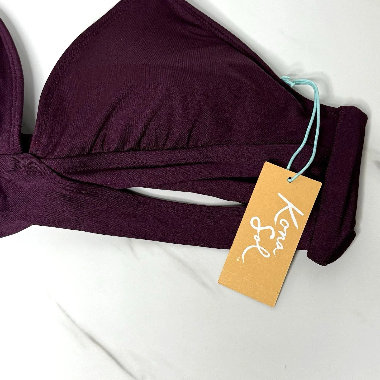 Kona Sol Womens Burgundy Faux Wrap Halter Bikini Swim Top Size Large (12-14) New - Image 4