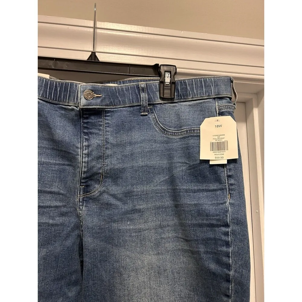 New Wonderly Women's Denim Pull On Pants High Rise Skinny Elastic Waist Size 18W - Image 2