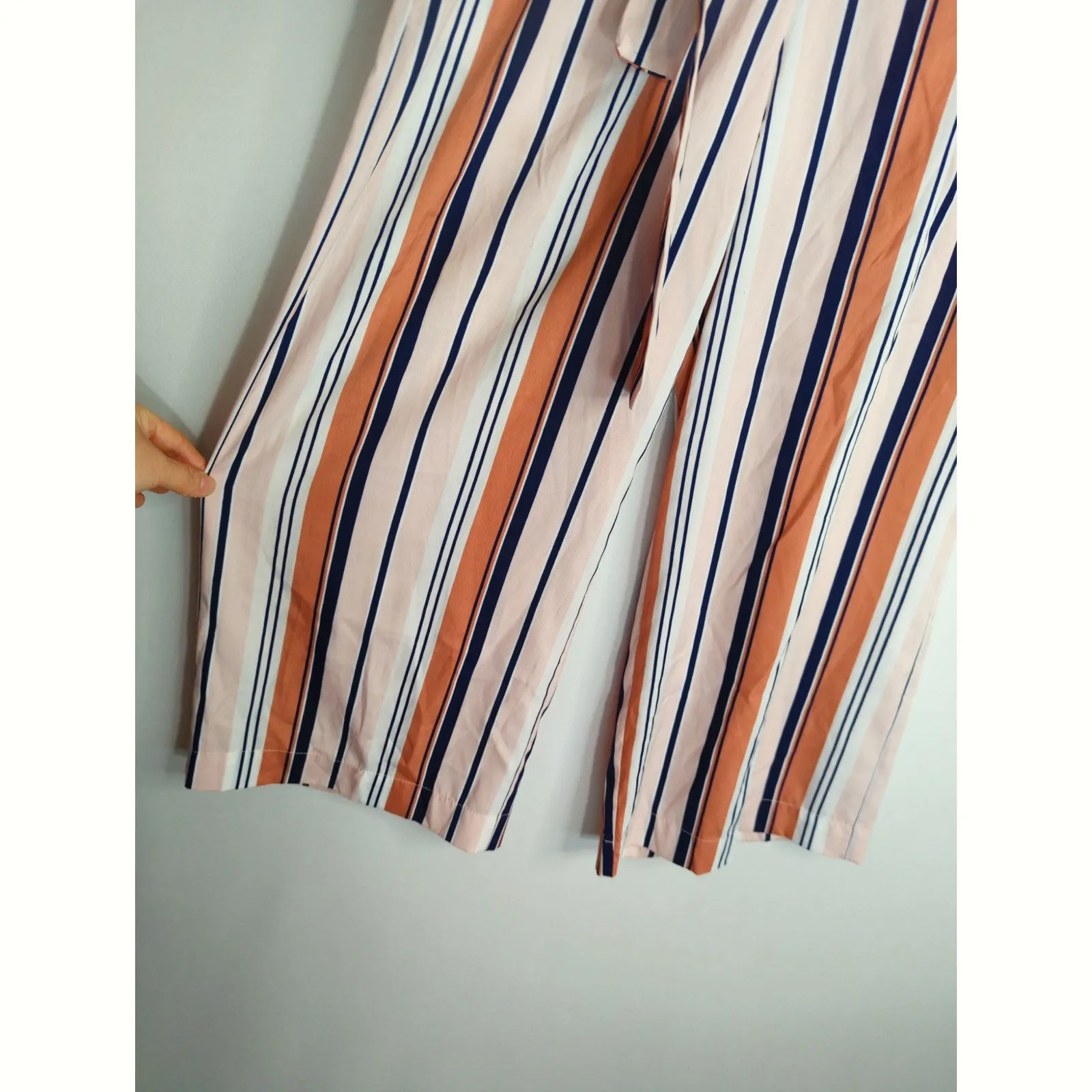 Zara Trafaluc Pink & White Striped Wide Leg Cropped Pants Women's XS - Image 6