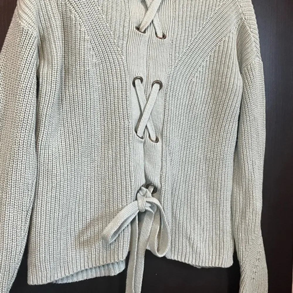 Mint Green Chunky Knit Lace Up Sweater Size S - Image 5
