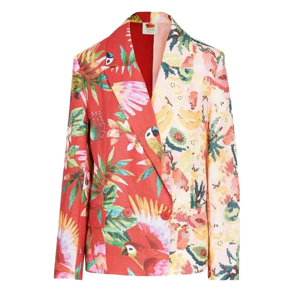 FARM RIO Macaw Mix Tropical Print Linen Blazer Size XS - Image 13