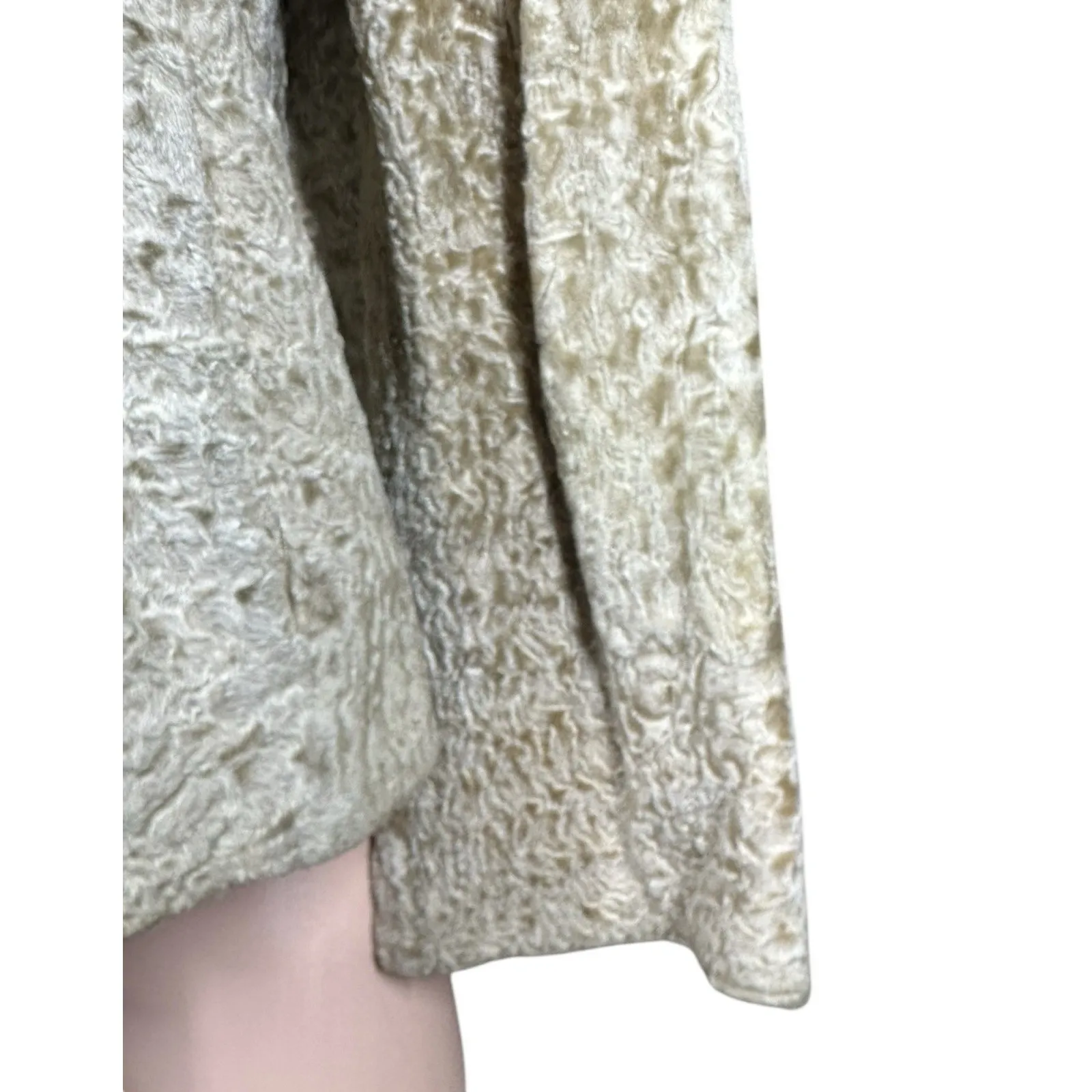 Vtg Persian Lamb Coat w/ Mink Collar Large Buttons Tan Brown 60s 70s Striplings Size M - Image 6