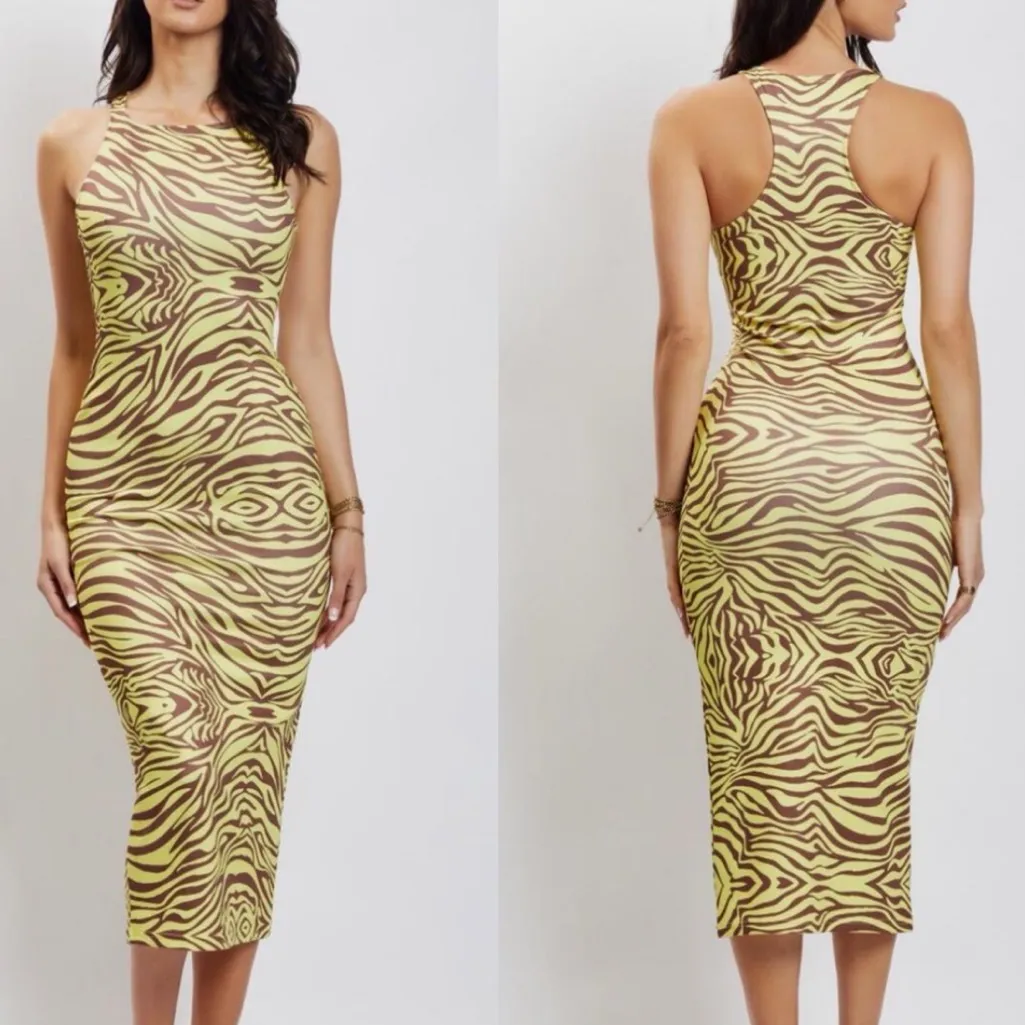 MESHKI LIMA Halter Zebra Print Halter Neck Midi Dress size XS - Image 2
