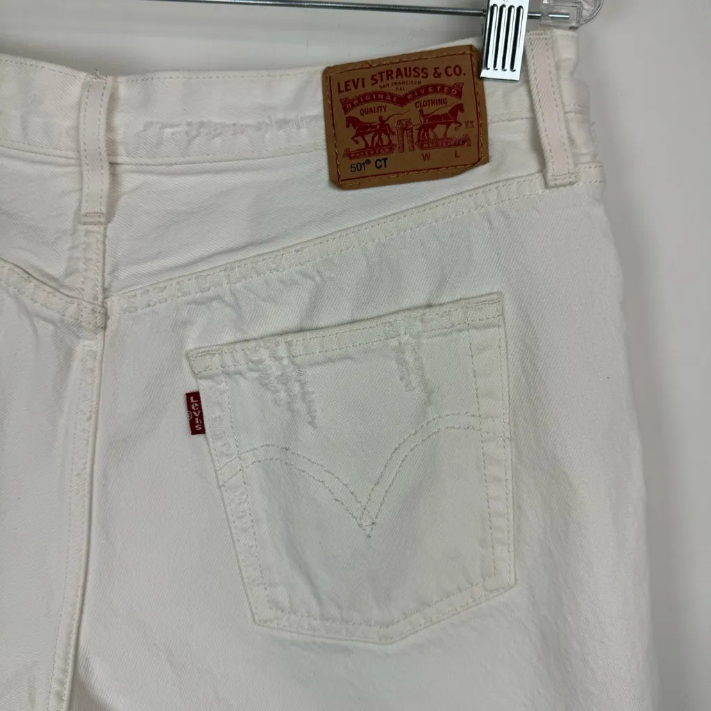 Levi’s 501 Cut Off Denim Shorts Sz 29 White Distressed Raw Hem Bermuda - Image 15