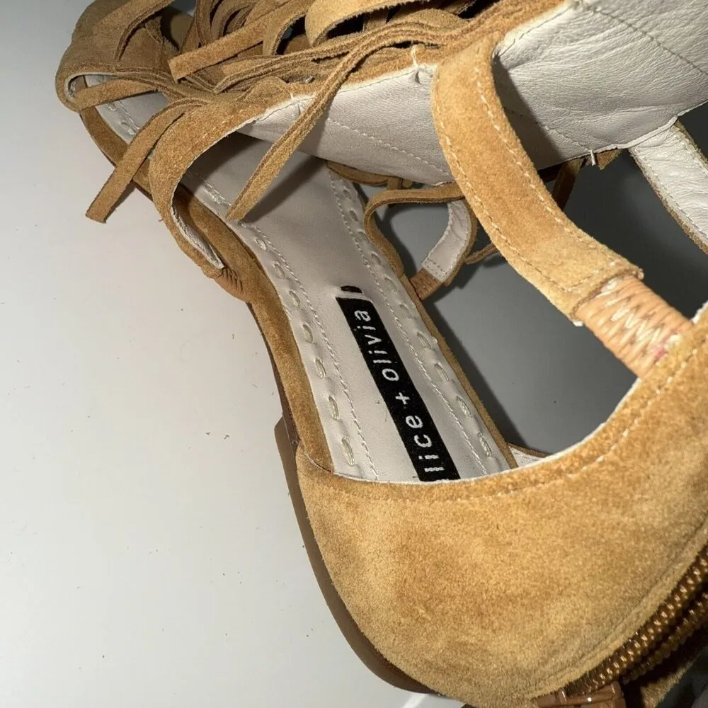 Alice + Olivia Gladiator Sandals Womens 36 US 6 Paula Suede Tan Zip Up Tall NEW - Image 6