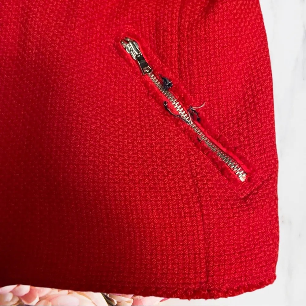 Gap Blazer Jacket Red Tweed Zip-Up Sz Small - Image 6