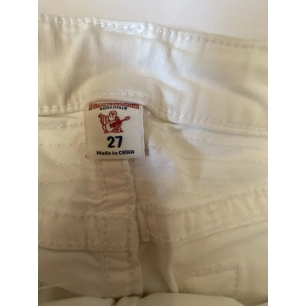 True Religion Jeans Womens 27 White Skinny Mid Rise Stretch Moto‎ Distressed - Image 5