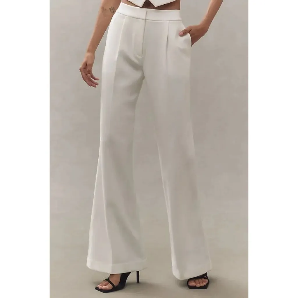SANS FAFF Pin Tuck Palazzo Pants in White Small New Womens Tailored Trousers - Image 10
