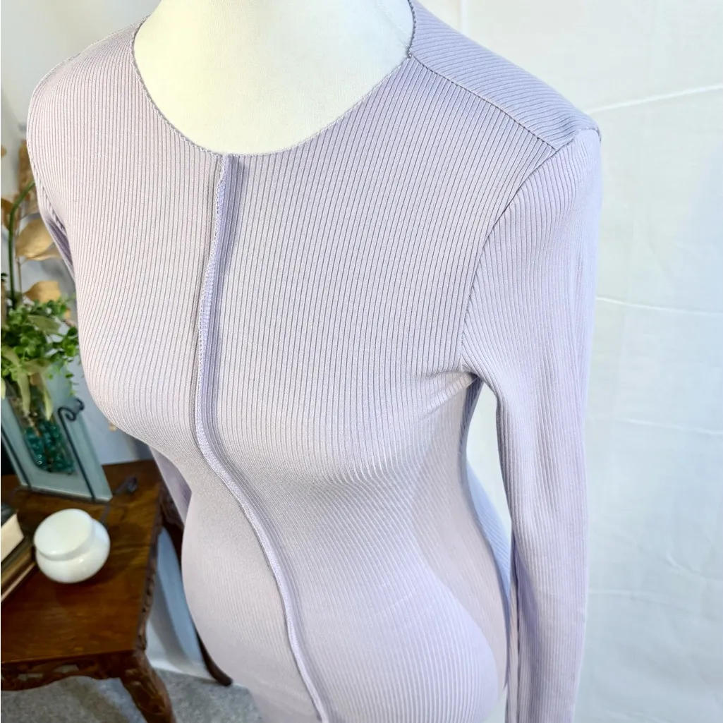 NWT NAKED WARDROBE Snatched Vibes
 Rib Knit Long Sleeve Minidress Purple Sz L🧡 - Image 5