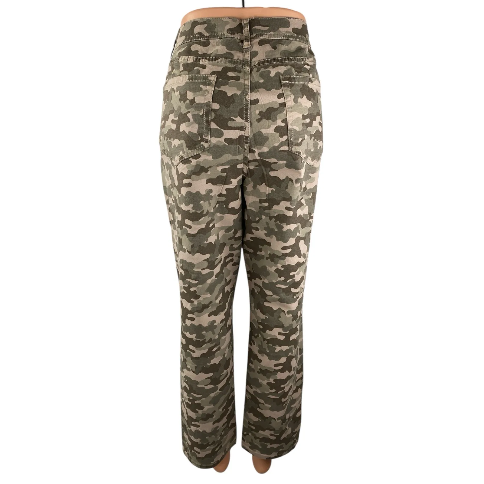 D&Co Denim & Co Women's Green Camo Army Military Straight Denim Jeans Size 14 - Image 2