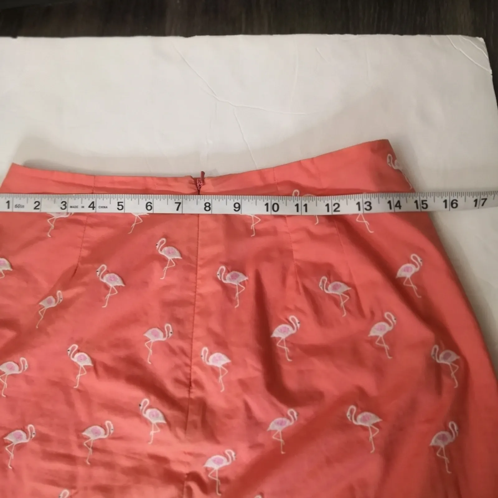 Talbots Peach Embroidered Flamingo Print Mini Skirt 2 Coconut Girl Preppy Pastel - Image 3