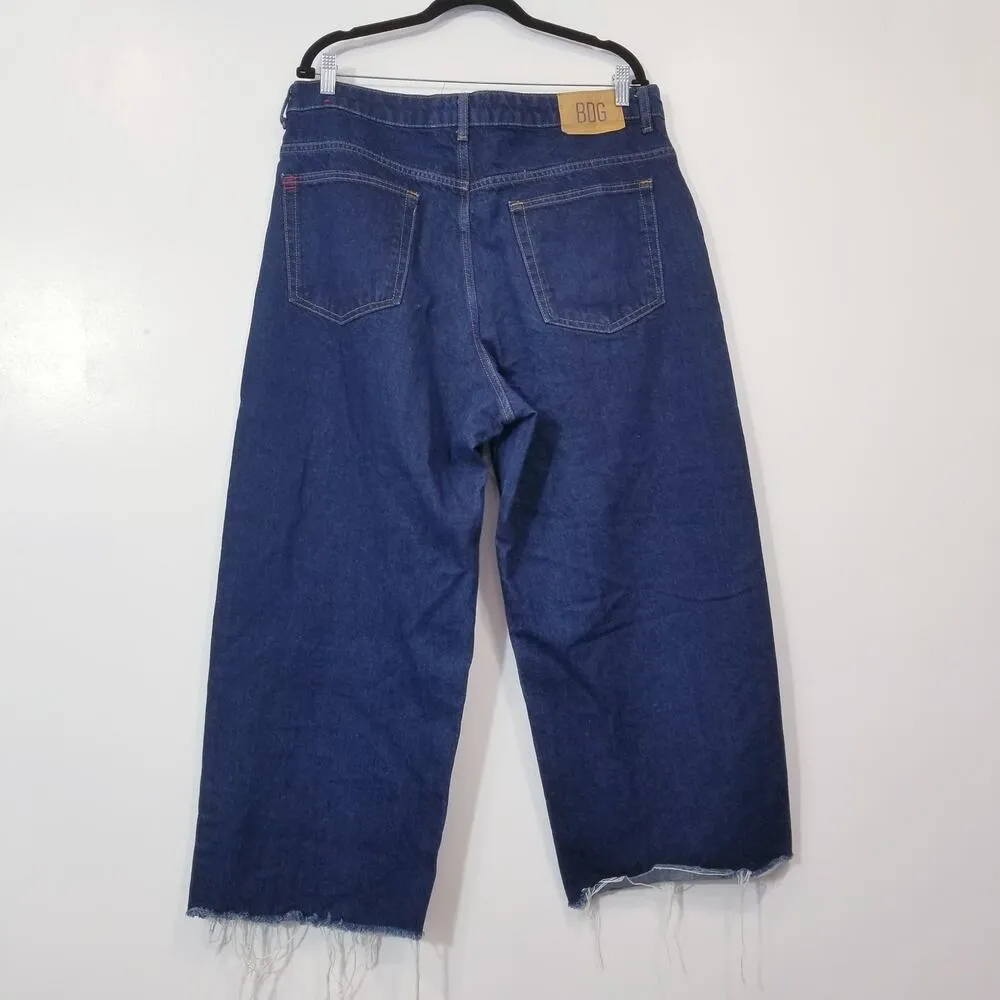 Urban Outfitters BDG Tapered Baggy Dark Wash Frayed Hem Blue Jeans - Image 3