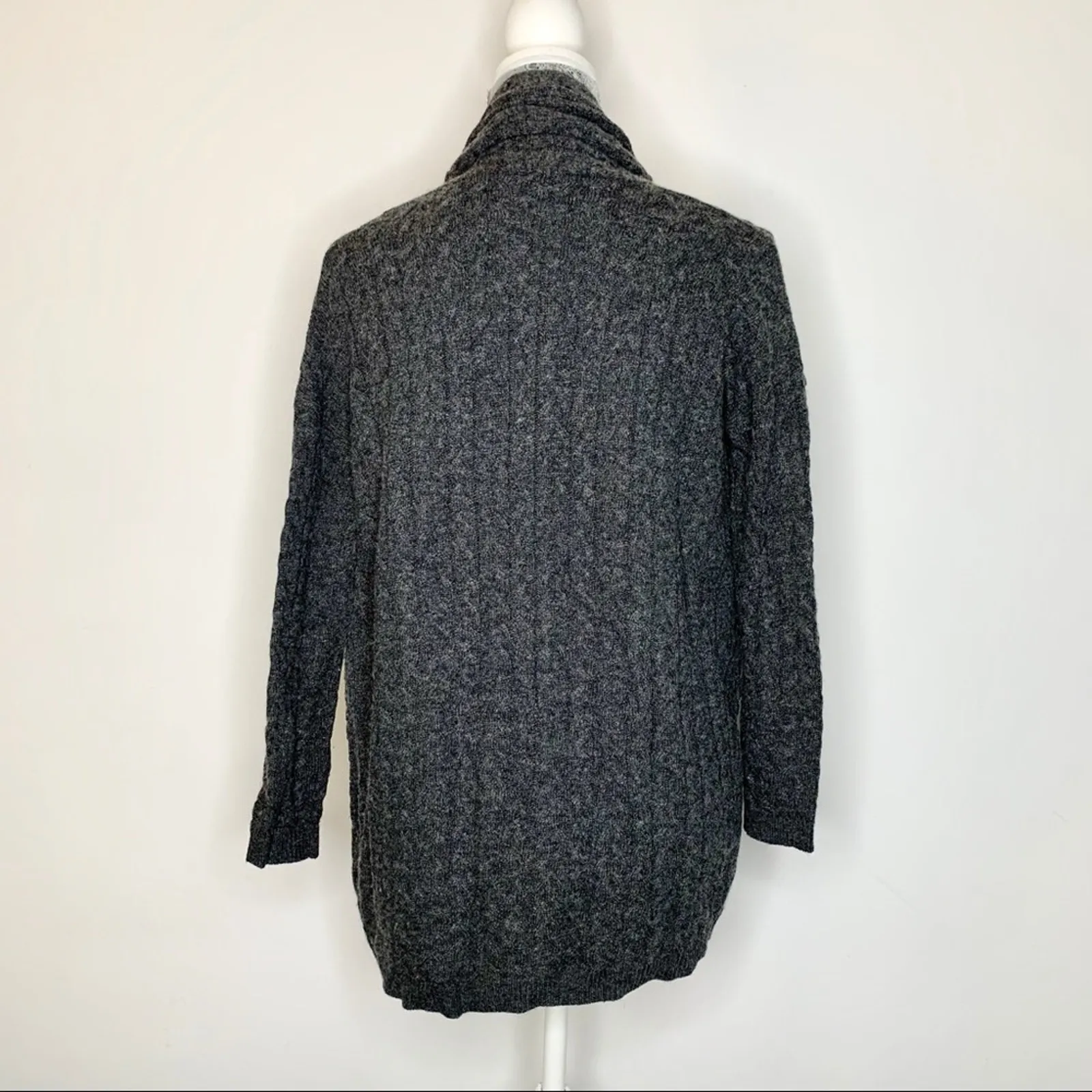 Joan Vass Cashmere Blend Dark Grey Cable Shawl Front Knit Sweater Cardigan XS - Image 3