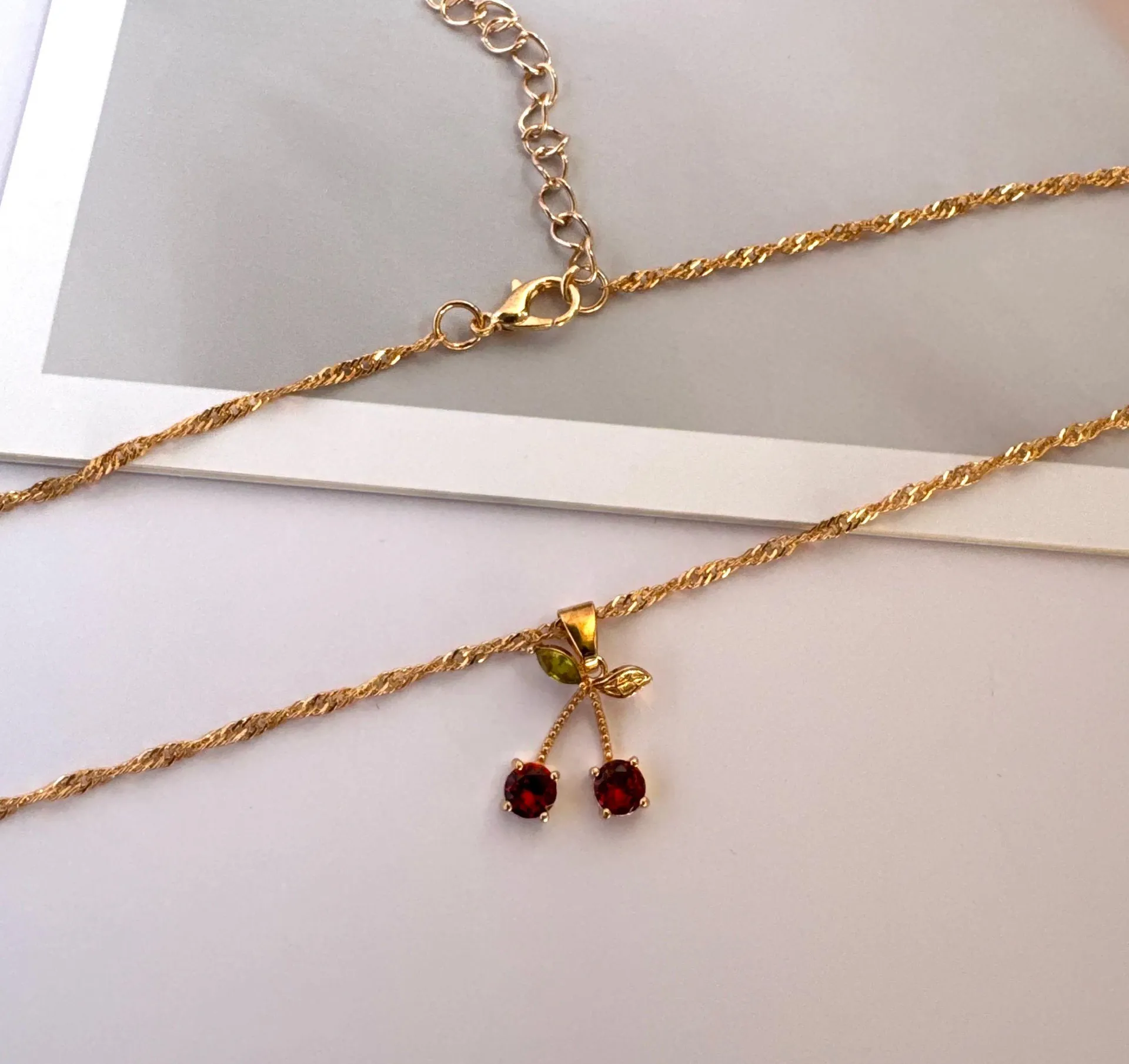 Cherry Pendant Necklace for Women Gold - Image 2