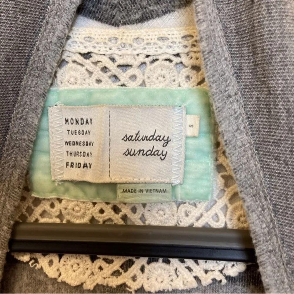 ANTHROPOLOGIE Saturday Sunday Elise Gray Striped Fringe Cardigan Sweater Small - Image 4