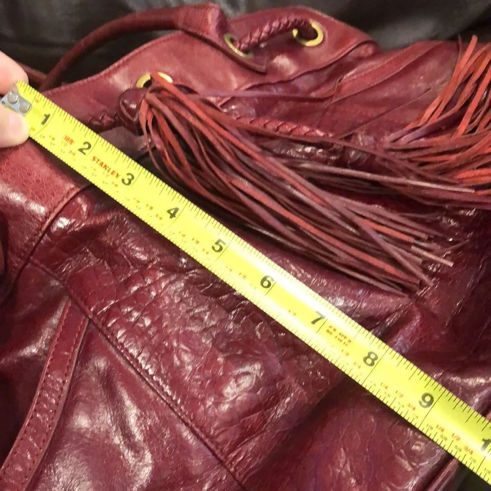 CHARLES DAVID Red Alligator Leather Bucket Bag Tassel Pull Shoulder Bag 2005 - Image 11