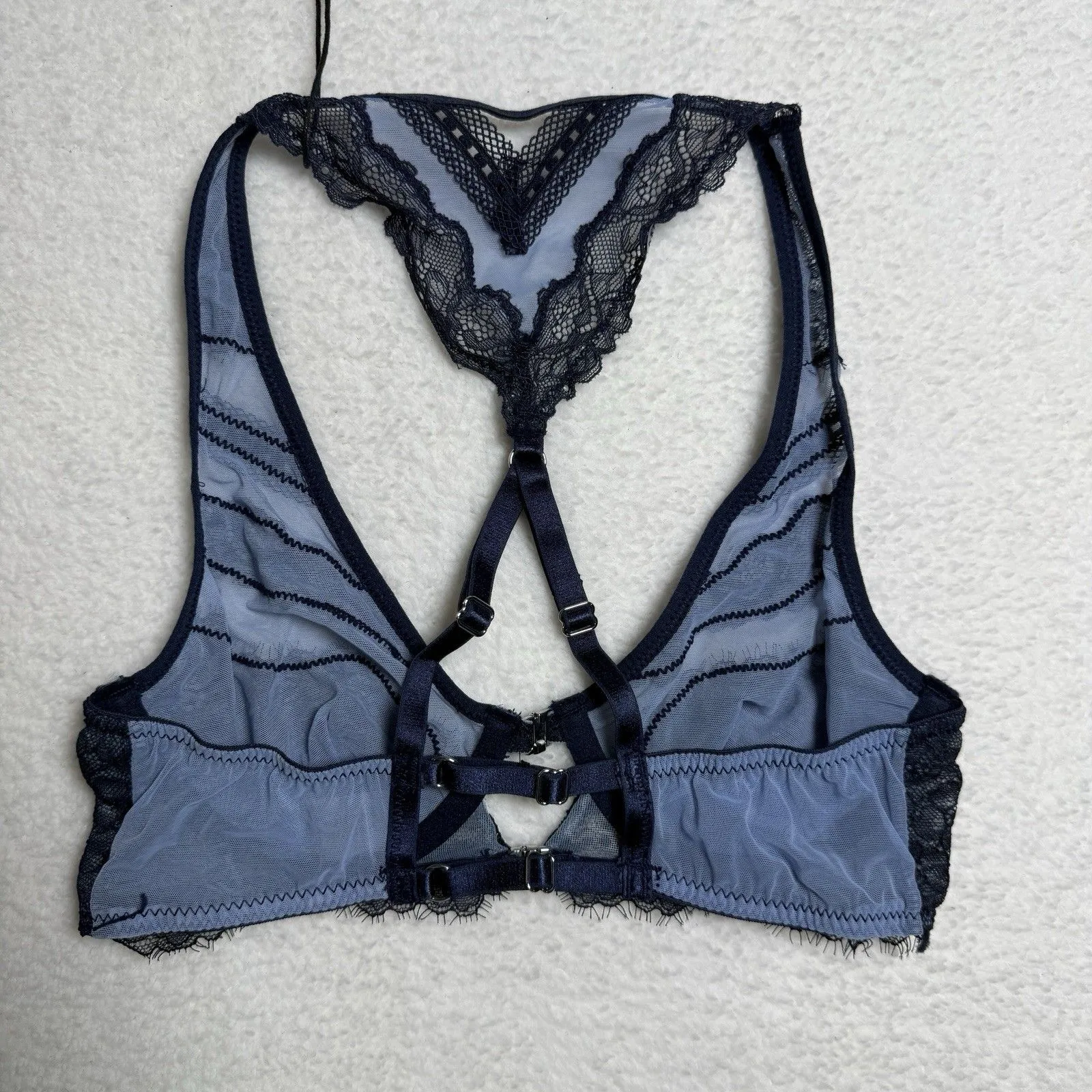 Thistle and Spire Bra Womens 32B Blue Denim Racerback Lace Festival Boudoir Sexy Size undefined - Image 4