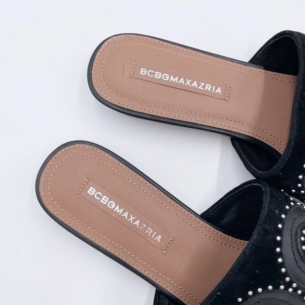 BCBGMAXAZRIA Nola Mules Black Suede Leather Studded Slip On Shoe Womens Size 6.5 - Image 4