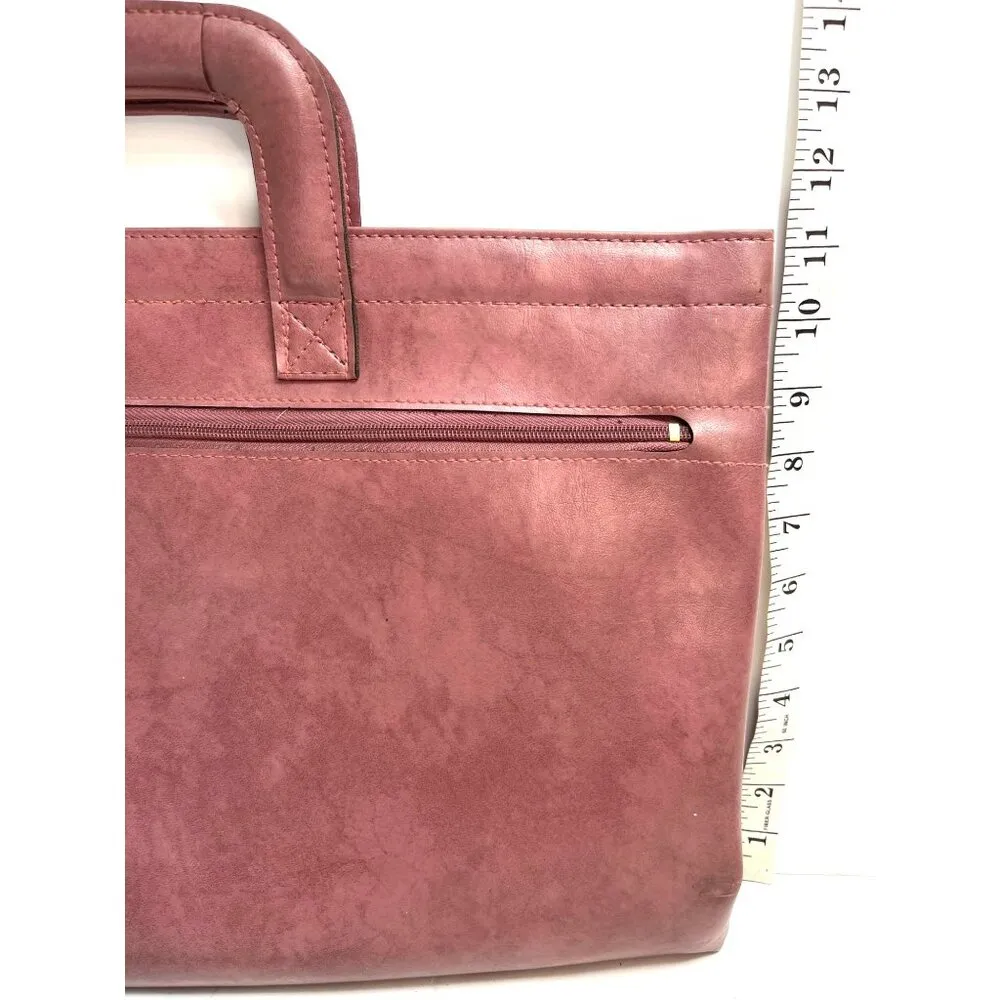 Vintage Burgundy Faux Leather Briefcase Tote Bag W/Top Handles/Zipper Pocket Purple - Image 5