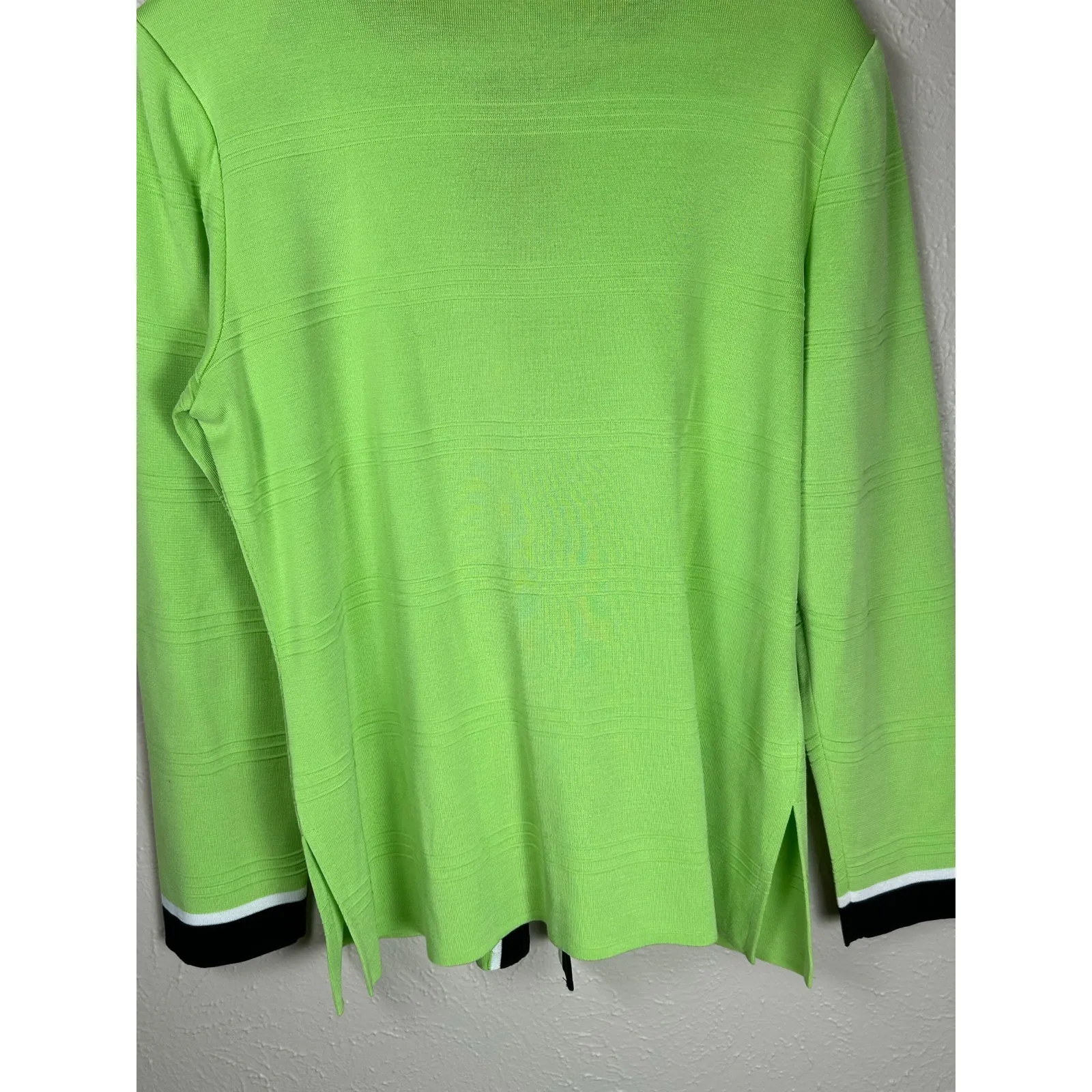 Ming Wang Cardigan Blazer Size Medium Preppy Green Black Knit Jacket TINY FLAW - Image 10