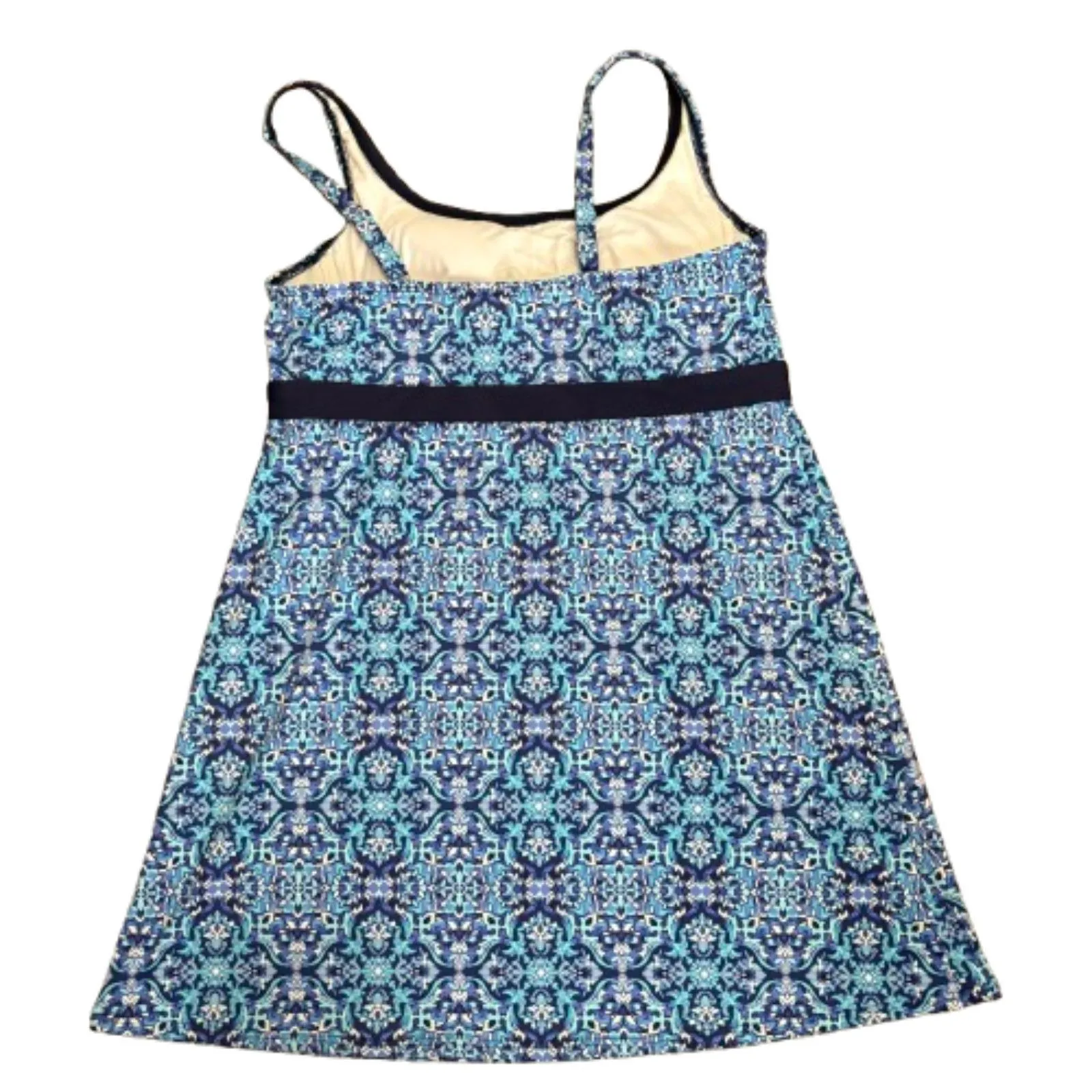 Lands End Underwire Dresskini Swim Dress Blue Medallion Print Vacay Plus Size 14 - Image 2