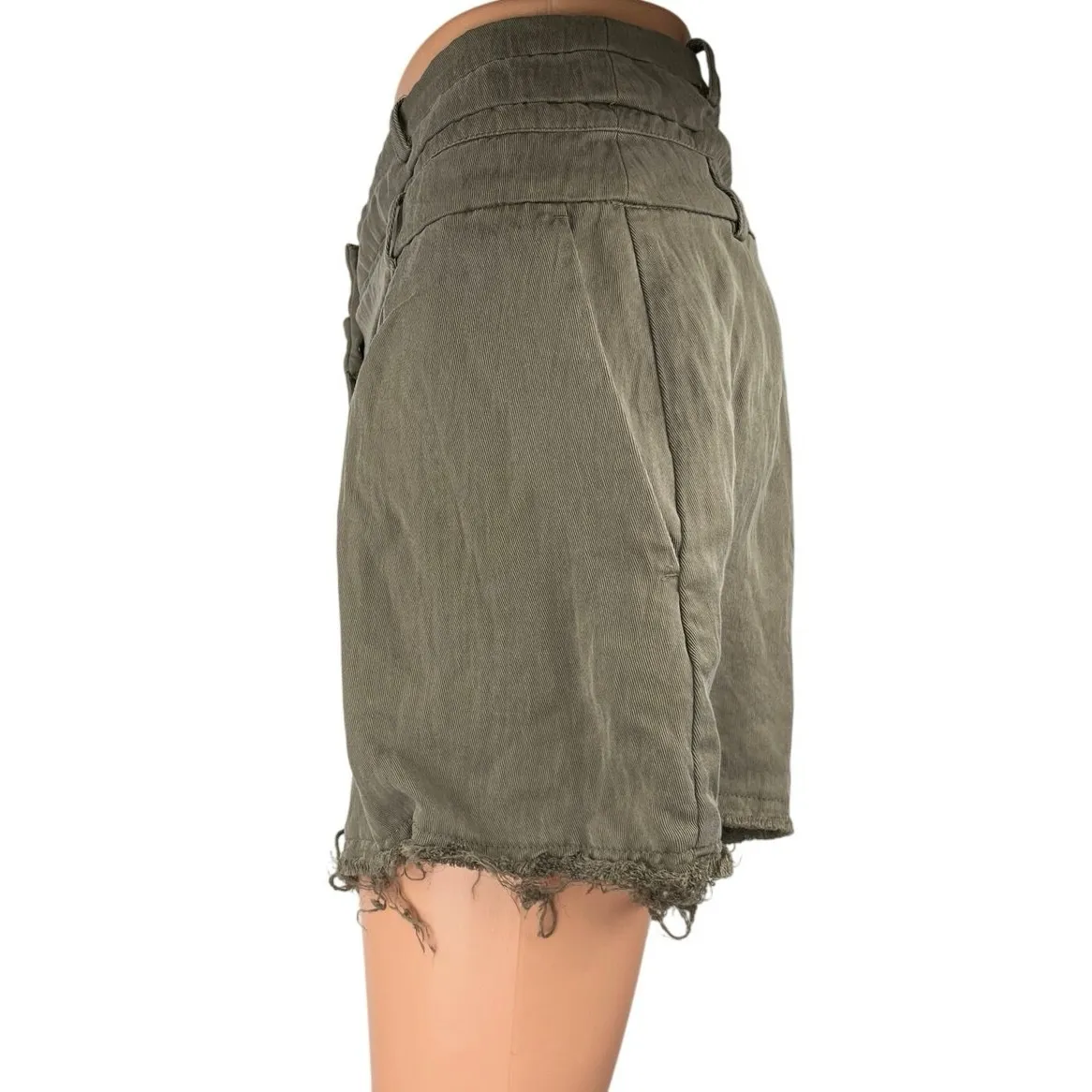 Zara Olive Green High Waisted Raw Hem Cutoff Casual Denim Jean Shorts Size XL - Image 2