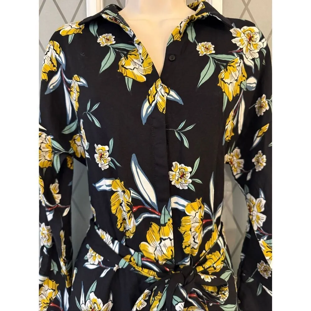 Zara Basic Collection Button Front Midi Floral Dress Long Sleeve Womens Size S - Image 5