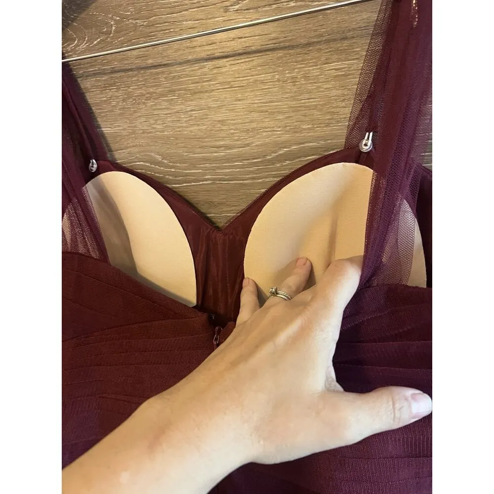 WTOO Watters Bridesmaid Dress Burgundy Sz 10 XL Tule Tiered Bobbinet Chiffon New - Image 12