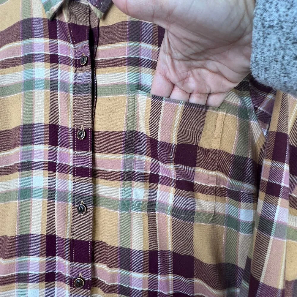 L.L. Bean Womens Plaid Flannel Top L Button Up Long Sleeve Western Country Brown Size L - Image 4