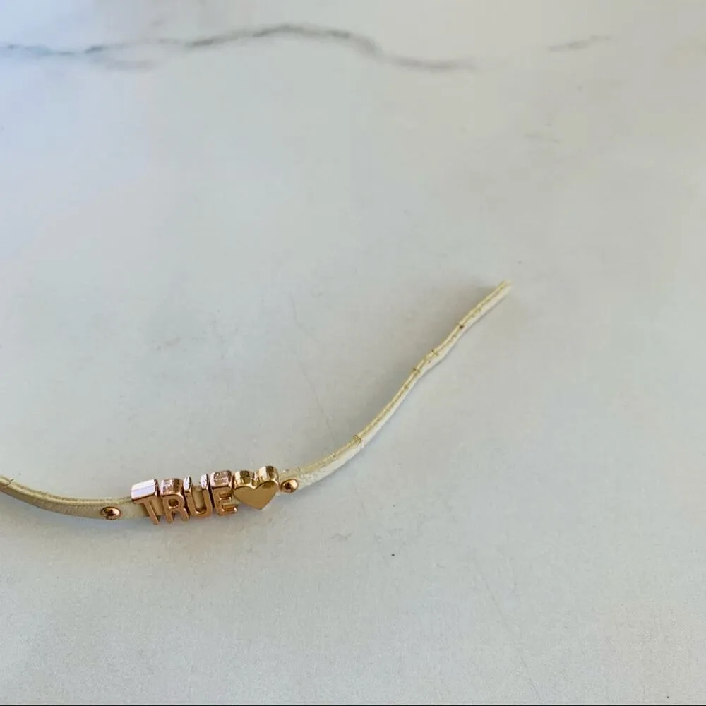 Beige Leather Belt Bracelet TRUE Spellout Tan - Image 2