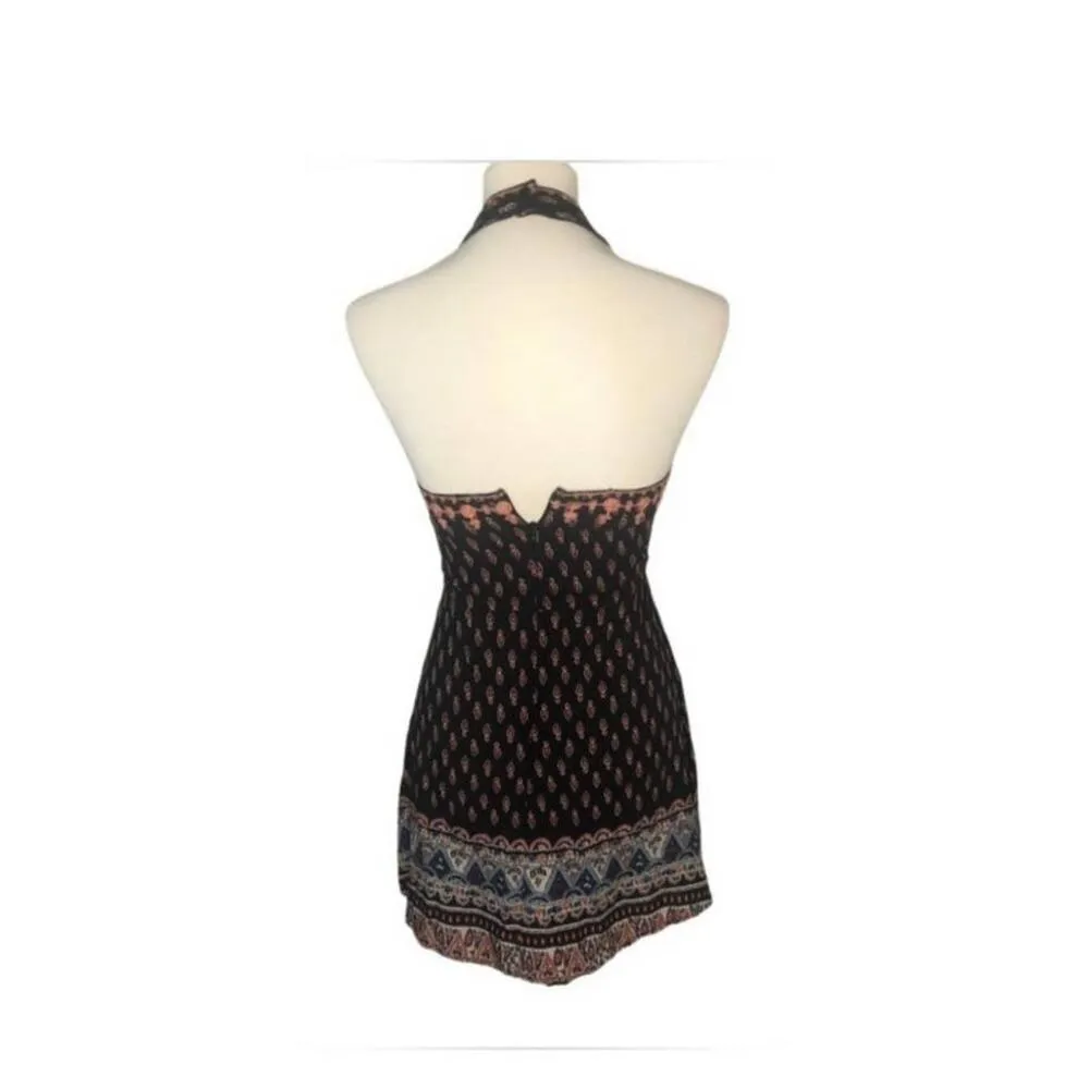 LF Millau Choker Tribal Boho Embroidered Halter Mini Dress Black Orange Medium - Image 3