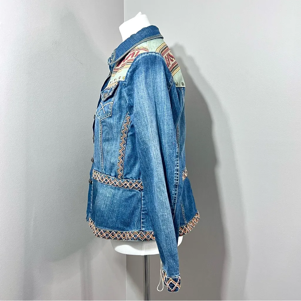 Coldwater Creek Southwestern Boho embroidered embellished Jean jacket size S - Image 7