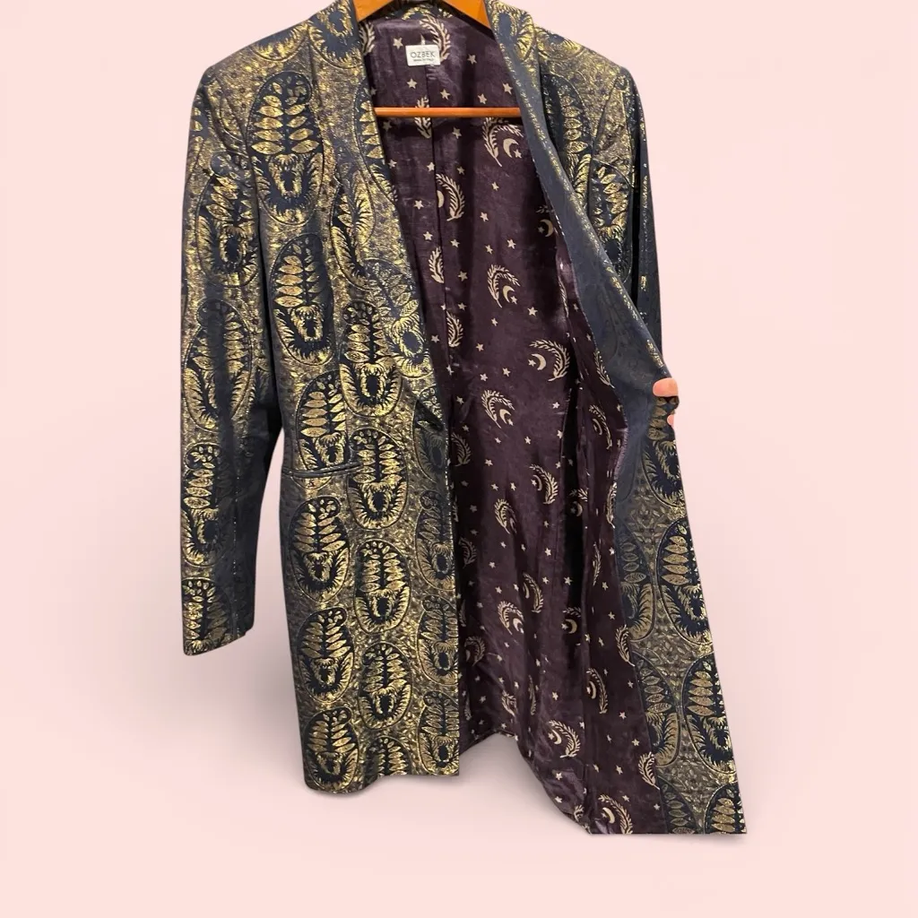 Stunning vintage 90s baroque celestial moon magic Ozbek luxury long blazer Italy Blue Size 8 - Image 3