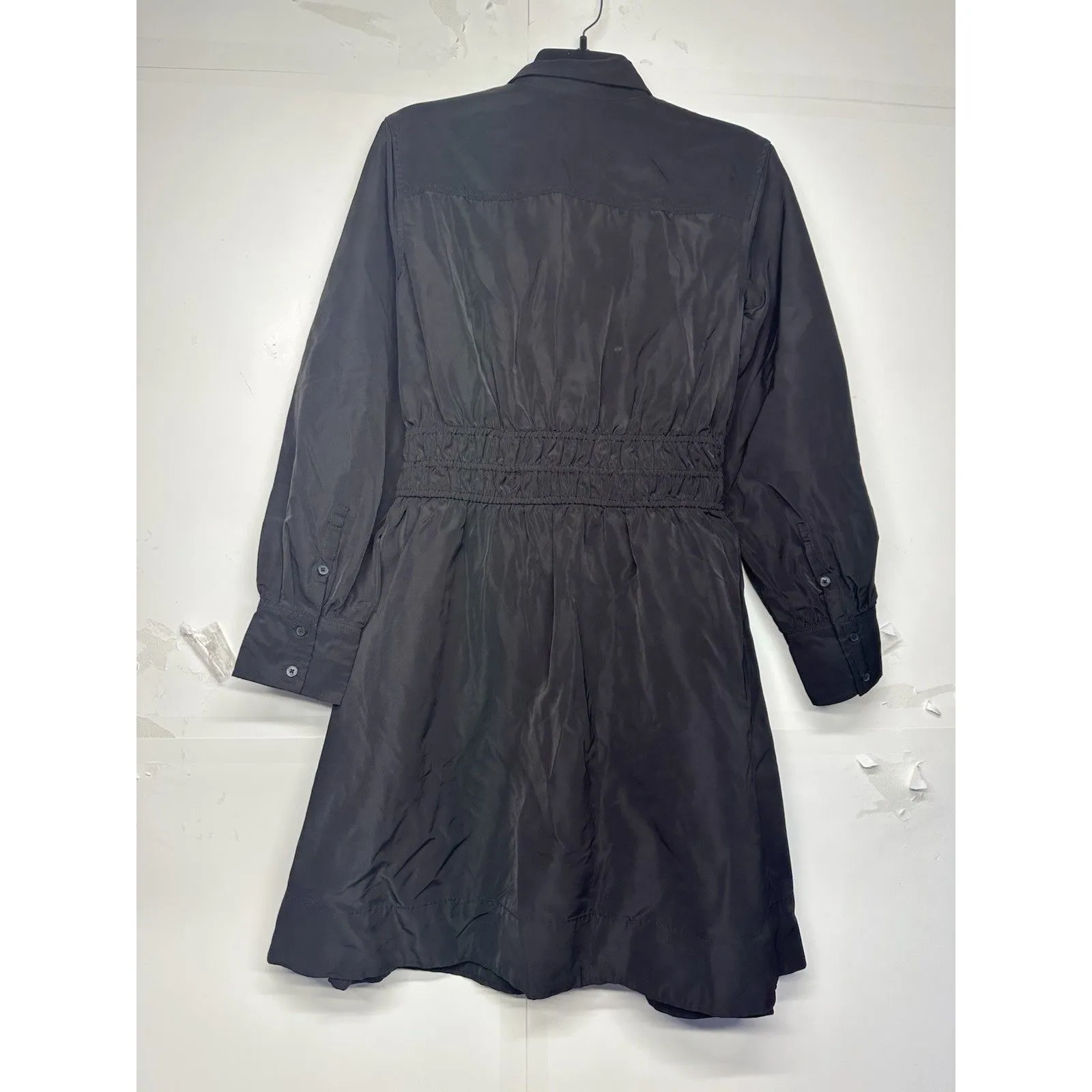 Free Assembly Womens Smocked Waist Dress Size S Black Mini Shirt Long Sleeves - Image 6