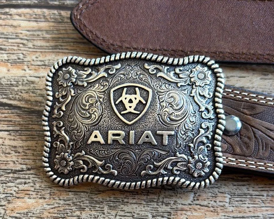 Ariat Brown Leather Belt with Ornate Buckle - Image 2