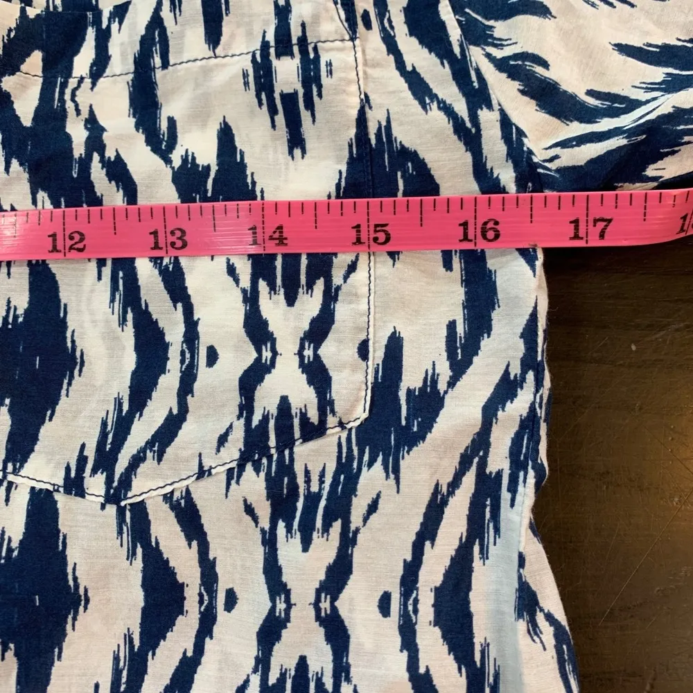 Athleta Ikat Print Tunic Top Women XXS Blue White Cotton Silk Shirt Dress Preppy - Image 8