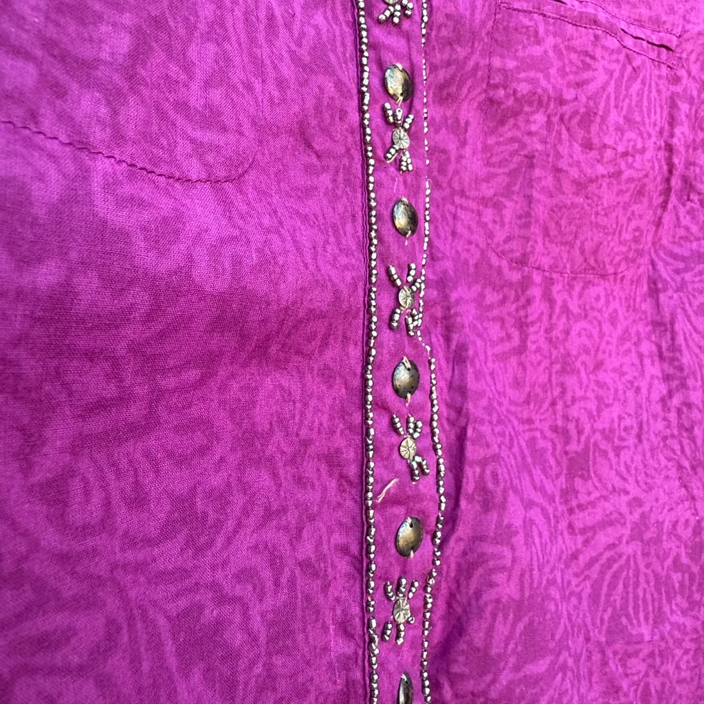 NEW DIRECTION PETITE PL (L) Magenta Cotton Blouse | Beaded Tunic Top | BohoIndia Blue Size 12 - Image 5