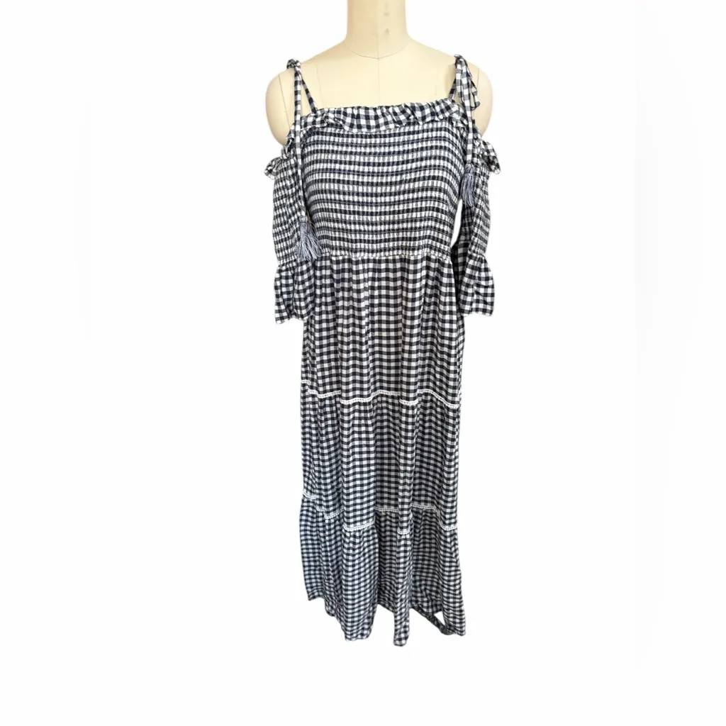 Faherty Sylvia gingham tiered maxi dress size xs, new - Image 3