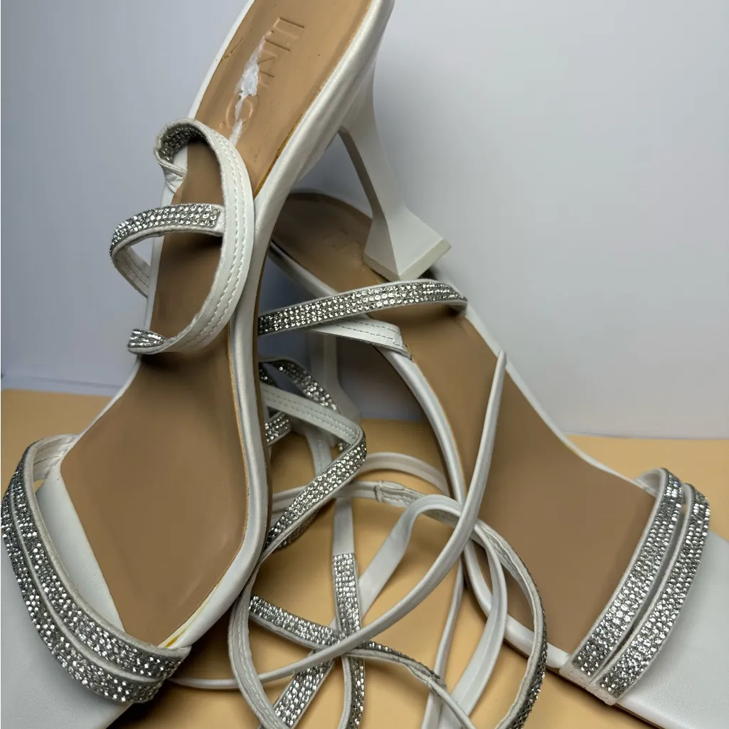 INC International Concepts White Calf Strap Square Toe Heels - Image 4