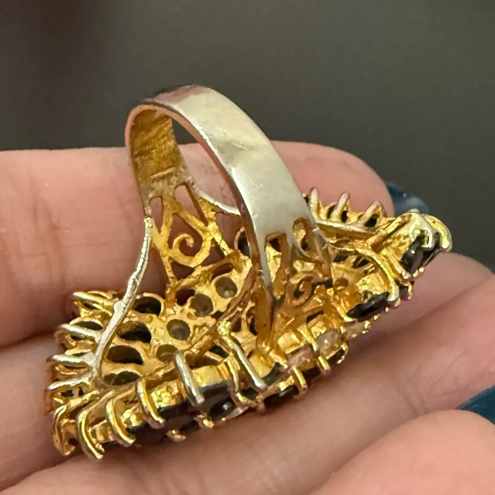 Vintage Unsigned Black & Clear CZ Crystal Pave Gold - Image 10