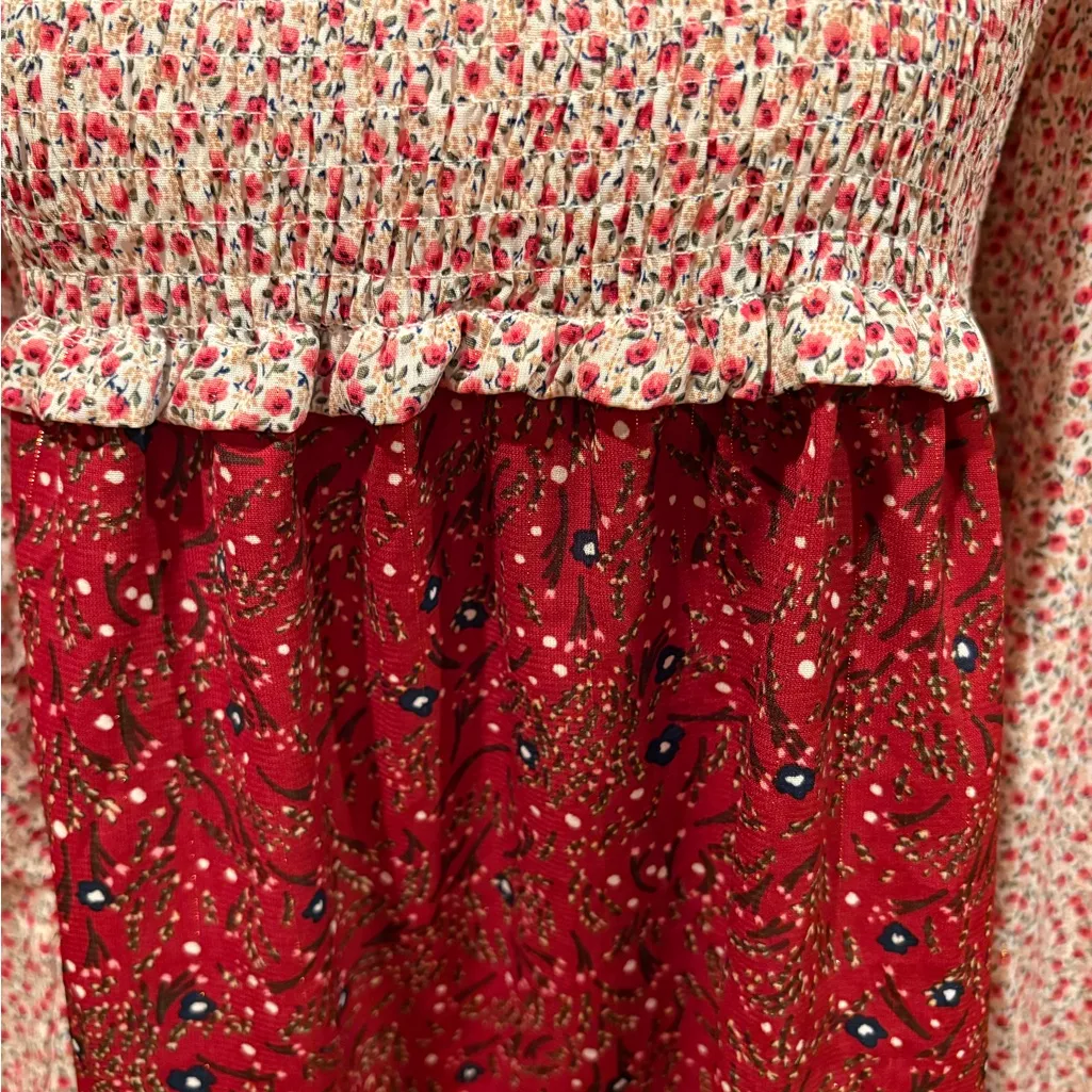 Umgee Red Mix Floral Ruffle Dress Boho - Image 3